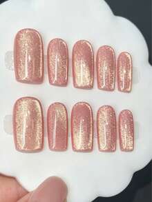Shecass 10pcs Handmade Nails Press On Nails Short Nails For Summer Vacation Graduation Party - Multicolor - View 2
