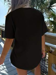 Black Short-Sleeve T-Shirt With 'LEGACY OF GODS' Series Mask Print - 黑色的 - 查看 4