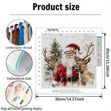 1 Set 36*36cm/14.17*14.17inch Kit de Punto de Cruz de Papá Noel & Reno (Semi-Terminado), Material de Arte DIY de Bordado, Pintura Decorativa de Punto de Cruz 11CT, Regalo Creativo Hecho a Mano. Set Completo de Artesanía de Punto de Cruz Impreso para Decoración del Hogar, Adecuado para Arte de Tejido de Decoración del Hogar. Marco No Incluido - Papá Noel y los renos - Ver 6