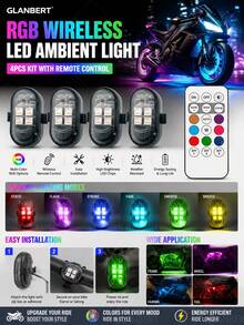 GLANBERT 4pcs/Set Wireless LED Flashing Lights With Remote Control, 8 Color Modes, Type-C Rechargeable LED Lights, Collision Warning Lights For Car, Motorcycle, Bicycle, Drone, Aircraft - 4LED - View 13