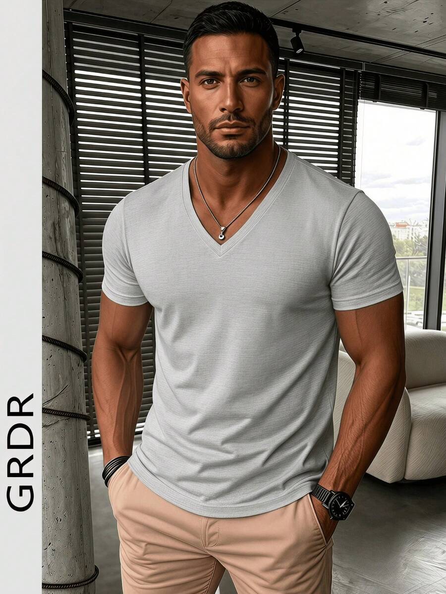 GRDR 男士时尚 V 领短袖 T 恤 | 精致设计 | 夏季必备 | 百搭易穿 | 展现您的风格