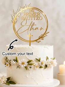 Personalized Christening Cake Topper With Floral Wreath / Custom Christening Cake Topper / Boho Style Floral God Bless Cake Topper / First Holy Communion - C-cake Label B - View 2