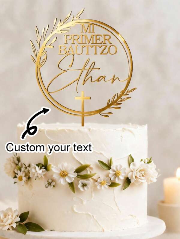 Personalized Christening Cake Topper With Floral Wreath / Custom Christening Cake Topper / Boho Style Floral God Bless Cake Topper / First Holy Communion