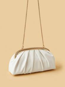 Dompet Clutch Polos Bergaya Vintage dengan Gesper, Tas Wanita Portabel Serbaguna Kapasitas Besar, Bahan PU Modis, Cocok untuk Pernikahan, Pesta, Acara Dansa, dan Makan Malam - Putih - View 4