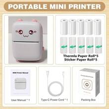 Mini Impresora de Pegatinas, Impresora Térmica Portátil con Rollos de Papel Mini, Impresión sin Tinta, Compatible con iOS y Android, Corte Libre, Compacta y Portátil, Adecuada para Imprimir Notas, Imágenes, Etiquetas, Notas Adhesivas, Regalo Perfecto para Amigos y Familia - Multicolor - Ver 16