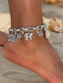 1pc Personalized Elephant Enamel Heavy Metal Vintage Chain Link Anklet Alloy Hollow Carved Elephant Anklet - Elephant Anklet - View 2