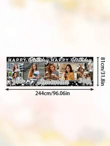 Individuelles Foto-Geburtstagsbanner, personalisierter Name & Alter Happy Birthday Hintergrund, anpassbar mit mehreren Fotos & Text, 21. 24. 30. 40. Geburtstagsparty Dekorationen für Frauen, wandmontiertes Foto-Collage Geburtstagsbanner - Verschiedenfarbig - Übersicht 18