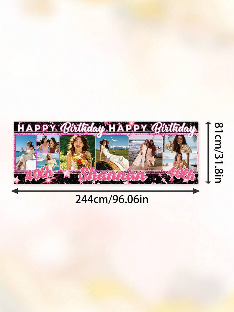 客製化照片生日橫幅，可個性化姓名與年齡，Happy Birthday 背景布，可自訂多張照片與文字，派對裝飾用品，適合 21 歲、24 歲、30 歲、40 歲女性生日牆掛裝飾牌，個性化照片拼貼生日橫幅 - 彩色 - 查看 14