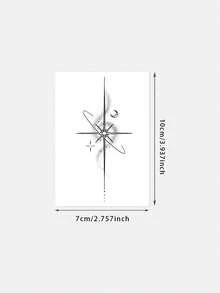 1 pieza Pegatina de tatuaje artística de estrella, luna y Polaris, diseño de línea degradada estilo Ins, pegatina de tatuaje de estrella y luna oscura, diseño de línea de trayectoria de rayos de estrella, pegatina de tatuaje para muñeca y clavícula - Multicolor - Ver 6