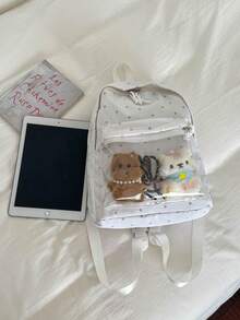 Polka Dot Transparent Backpack, Minimalist Large Capacity Backpack, Fashion Backpack, Casual Travel Backpack, College Style Backpack, Vacation Backpack - Beige - View 8