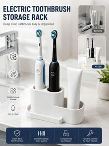 1 pieza Soporte para cepillo de dientes eléctrico de 3 ranuras, opcional negro/blanco, almacenamiento de partición para cepillo de dientes y pasta de dientes, estante para cepillo de dientes, material de plástico ABS, espacio de almacenamiento extra para pasta de dientes, desmontable y fácil de limpiar, organizador de baño de lujo, esencial para el lavabo del hogar - Múltiples estilos i - Ver 4