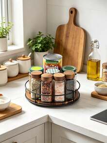 Rotating Round Wooden Storage Rack, Suitable For Desktop And Cabinet Organization, Ideal For Kitchen, Bathroom And Home Decor, With 360° Rotating Turntable Storage Rack, Suitable For Displaying Bottles, Cans And Small Items - View 6