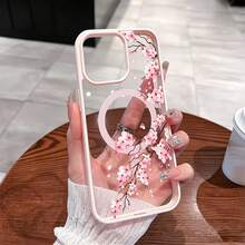 磁吸花朵 Apple 17/16/15/14/13/12 Pro Max 手機殼 磁吸充電保護套 透明極簡高級防摔 - 粉殼-粉桃花 - 查看 6