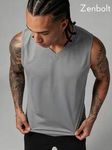 Zenbolt Men's Basic V-Neck Sleeveless Tank, Minimalist Plain Design With Clean Edges, Slim Regular Fit For Daily Wear And Casual Styling - Grey - View 3
