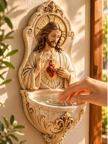 Christian Home Decor Sacred Heart Of Jesus Holy Water Font Wall-Mounted Religious Blessing Decoration For Entryway And Living Room - New Model - View 9