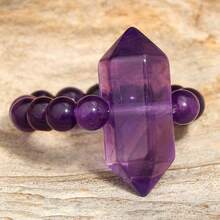 1PC Natural Crystal Chakra Double Point Tower Beaded Stretch Rings, Multiple Types Polished Healing Spiritual Meditation Crystal Jewelry Gift - Double-pointed Bead Ring - View 14