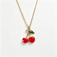 YUZENG Summer Fresh Fruit Necklace Collection, Hypoallergenic Stainless Steel, Cherry/Watermelon/Dragon Fruit Pendants, Versatile Daily Jewelry - Gold - View 10