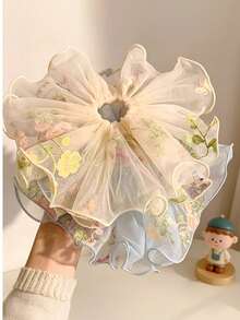 French Embroidery Mesh Skirt Scrunchie For Women, Ethereal Gentle Style Ponytail Hair Tie - Multicolor - View 4