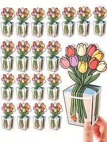 10個3D花卉山頂盒附緞帶,鬱金香花束派對零食盒 - 迷你禮品袋,適用於派對贈品、生日、婚禮、母親節、餅乾、糖果和萬聖節 - A - 查看 2
