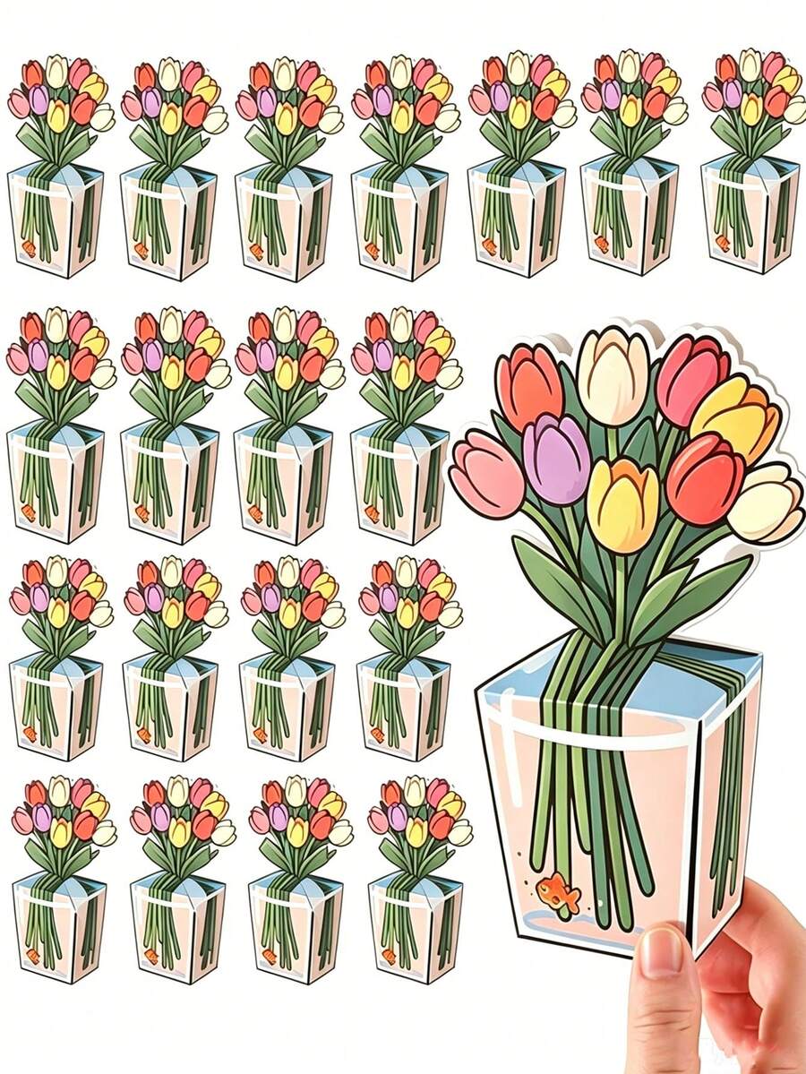10個3D花卉山頂盒附緞帶，鬱金香花束派對零食盒 - 迷你禮品袋，適用於派對贈品、生日、婚禮、母親節、餅乾、糖果和萬聖節