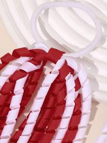 2pcs White Red Hair Ties Curly Tassel Elastic Bands Word Cup Headwear Cheerleading Headwear Sport Style Hair Ties Daily Hair Accessories - Red - View 6
