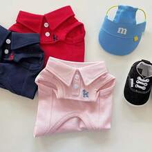 3 piezas Conjunto de camisa polo lisa con chaleco bordado para mascotas, primavera y verano - Multicolor - Ver 9