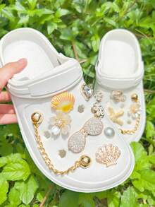 16pcs Gold Chain Accessories, Gold Shell, DIY Shoe Charms Suitable For Perforated Slippers - Gold - View 4