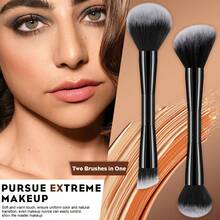 7PCS Makeup Tool Kit, 5PCS Soft Makeup Brushes Set, Double-Ended Design Brushes For Powder, Blush, Contour, Eyeshadow, Eyebrow, Lip & Detail Makeup, With 2PCS Makeup Sponges, Portable Makeup Tools For Daily Makeup - Black - View 2