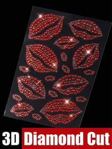 Realistic Red Lip Rhinestone Body Face Gems For Women Jewelry Stickers Shiny Valentine's Day Temporary Face Body Decoration Synthetic Gemstone Lip Design For Parties Photos Party Accessories Event Makeup Cheer Cheerleading Stuff - Multicolor - View 9