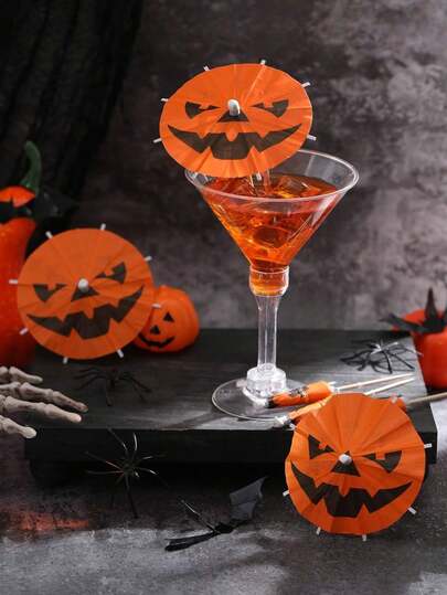 50/10pcs Halloween Pumpkin Cocktail Drink Umbrella Picks,Fall Mini Drink Umbrellas Paper Umbrella Cocktail Toothpicks,Fruit Cupcake Topper Sticks For Fall,Halloween,Festive Parties,Wine Glasses,Cake Decorations