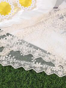 1件女款刺繡花卉蕾絲頭巾，復古透視網紗三角巾，波浪蕾絲邊飾，春夏海灘度假髮飾，夏季髮帶海灘方巾 - 白色 - 查看 8