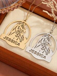 1PC Personalized Stainless Steel Horse Pendant Necklace - Custom Engraving, Hollow Design Unisex, Fashionable Wildlife Jewelry, Birthday Anniversary Gift, Custom Name Necklace, Gift For Girlfriend, Thanksgiving Gift, Personalized Jewelry - Multicolor 4 - View 3