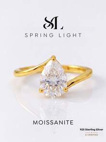 1 Pc 2CT Elegant & Luxurious Twisted-Band Pear-Shaped Moissanite Ring 925 Sterling Silver. Suitable For Weddings And Everyday Wear - Pear-shaped Moissanite Ring - 2CT - View 5
