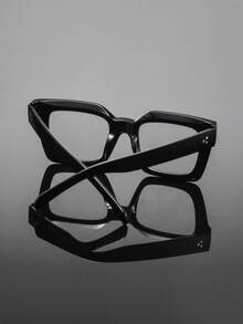 1 Pair Men's Plastic Square Minimalist Rivet Glasses, Personalized American College Style Casual Versatile Lightweight Elegant High-End Fashion Eyewear, Suitable For College Lectures, Graduation Defense, Workplace Training - Clear - View 7