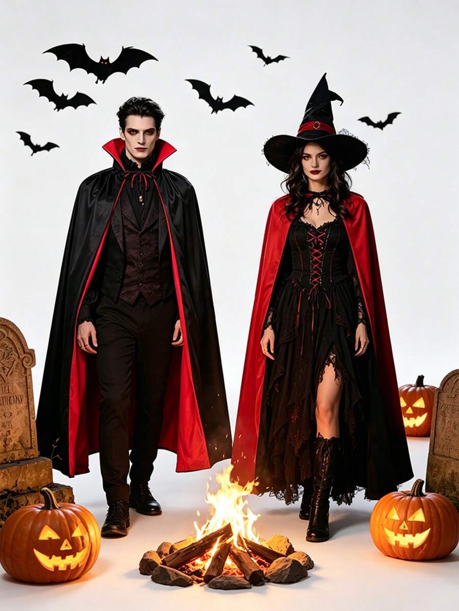 1pc Red & Black Reversible Hooded Cape, Black & Red Color Scheme With Hood, Cosplay Costume Accessory, Masquerade Performance Costume Decoration, Halloween Party Supplies, Adult And Teen Party Supplies - View 1