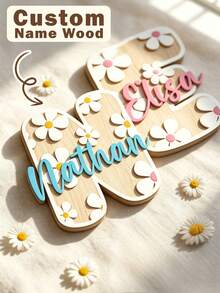 1pc Personalized Wooden Double Layer Custom Name Decor, Laser Cut Cursive Font Door Wall Plaque, Multiple Colors Available, Suitable For Bedroom, Living Room, Wedding And Housewarming Gift, Valentine's Day Decoration Carving, High Quality Customization, Exclusive Unique Gift - Style 1 - View 1