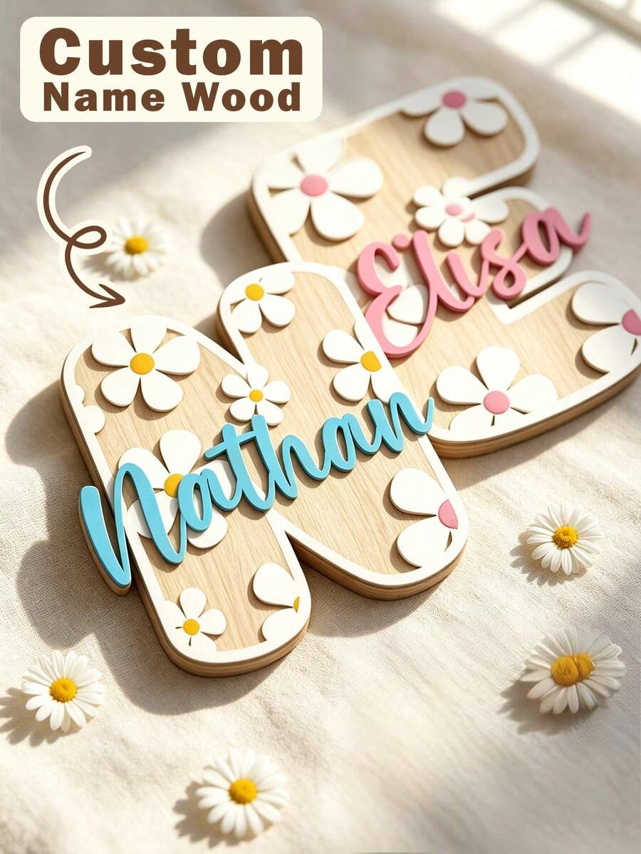 1pc Personalized Wooden Double Layer Custom Name Decor, Laser Cut Cursive Font Door Wall Plaque, Multiple Colors Available, Suitable For Bedroom, Living Room, Wedding And Housewarming Gift, Valentine's Day Decoration Carving, High Quality Customization, Exclusive Unique Gift - Style 1 - View 1