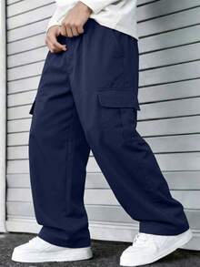 1pc Young BoyAll-Match Solid Color Comfortable Simple Versatile Cargo Pants - Navy Blue - View 9
