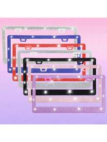 1pc/2pcs Pearlescent Plastic License Plate Frame, Black & Pink, Christmas Gift For Cute Girls - A - View 2