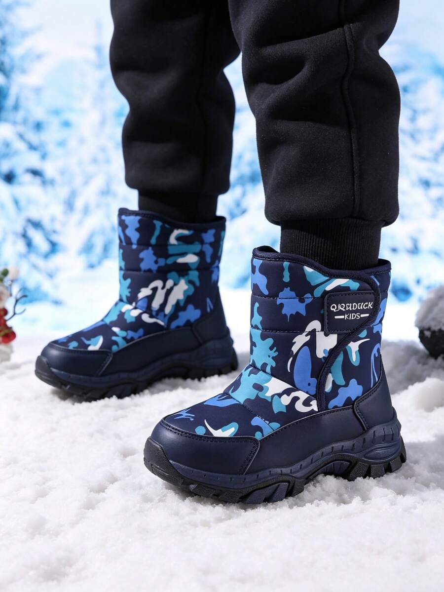 兒童冬季保暖內裡休閒鞋 戶外保暖雪地靴 - 藍色 - 查看 1