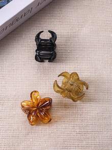 6件組女款4cm/1.57in深色調花朵造型輕量塑料髮夾，時尚百搭高品質優雅簡約設計，適合日常外出、休閒場合、派對、通勤、度假、髮型造型、盤髮、洗臉、洗澡、化妝、穿搭搭配、髮飾等夏季海灘抓夾髮飾 - 彩色 - 查看 6