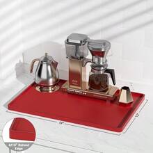 Silicone Coffee 12" X 19" Waterproof Raised Coffee Bar Mats Espresso Station Accessories, Heat Resistant Dish Drying Pad Kitchen Counter, Rubber Bar Decor Pad, Red - 紅色 - 查看 3