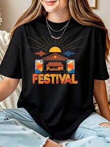 Holiday Weekend T-Shirts Outdoor Celebration Lifestyle Summer Tops - 黑色 - 查看 1