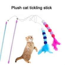 1pc Pink Cat Teaser Wand Toy Fairy Wand Fur Ball Cat Teaser Stick Cat Feather Bell Cat Teaser Toy Interactive Entertainment Cute Design, Used For Indoor Play Interactive Toy Pet Accessories Ball And Stick Color Optional - Multicolor - View 6