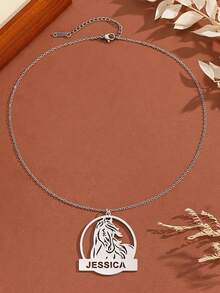 1PC Personalized Stainless Steel Horse Pendant Necklace - Custom Engraving, Hollow Design Unisex, Fashionable Wildlife Jewelry, Birthday Anniversary Gift, Custom Name Necklace, Gift For Girlfriend, Thanksgiving Gift, Personalized Jewelry - Multicolor 4 - View 2