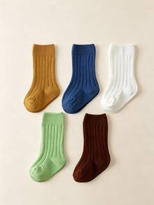 5 Pairs Candy Color Mid-Calf Socks For Baby Girls, Cute Versatile All-Match Newborn And Toddler Socks, Classic All-Season Baby Socks, Suitable As A Gift - Multicolor - View 3