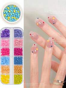 12 Grids Cute Candy Color Nail Charms Set (Flower & Round Bead), 3D Resin Nail Art Decorations, Sweet Colorful Nail Ornaments For DIY Manicure & Craft Decor - Multicolor - View 7