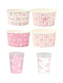 10 piezas de cuencos de papel con lazo rosa, cuencos de helado con lazo rosa, cubos de palomitas, cajas de aperitivos, recipientes para patatas fritas, bandejas de comida, decoraciones de fiesta con lazo rosa, decoraciones de fiesta de revelación de género, decoraciones de boda, vajilla desechable para fiesta de cumpleaños de princesa rosa - multicolor - Ver 11