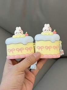 1pc Cute Rabbit Cake Shaped Silicone Earphone Protective Case, With Fork Pendant And Beaded Chain, Shockproof Protective Case, Suitable For AirPods 4 And Pro/Pro2/Pro3, Portable For Airport Travel, Daily Commute And Outdoor Activities, Cute Sweet Style Earphone Accessory - Multicolor - View 3
