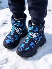 兒童冬季保暖內裡休閒鞋 戶外保暖雪地靴 - 藍色 - 查看 5
